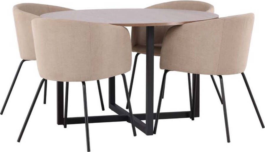 Hioshop Durango eethoek tafel okkernoot decor en 4 berit stoelen beige. - Foto 2