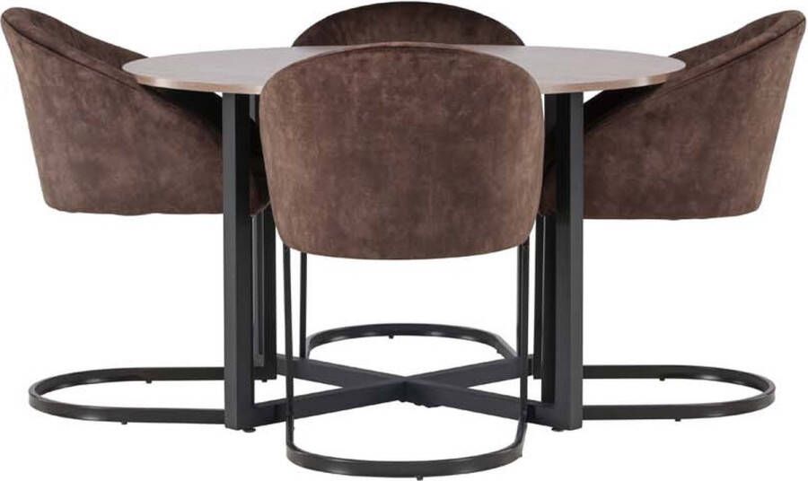 Hioshop Durango eethoek tafel okkernoot decor en 4 Evening stoelen bruin.