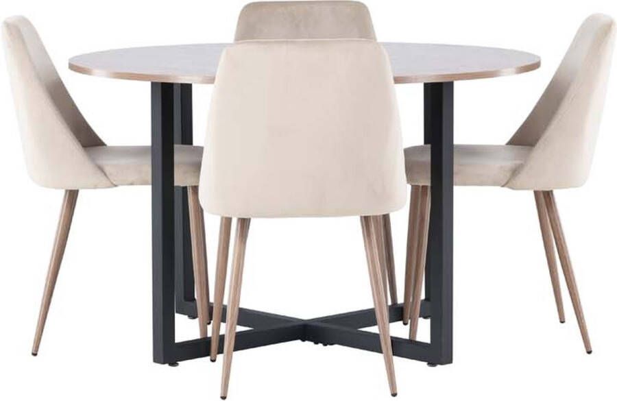 Hioshop Durango eethoek tafel okkernoot decor en 4 Night stoelen bruin.