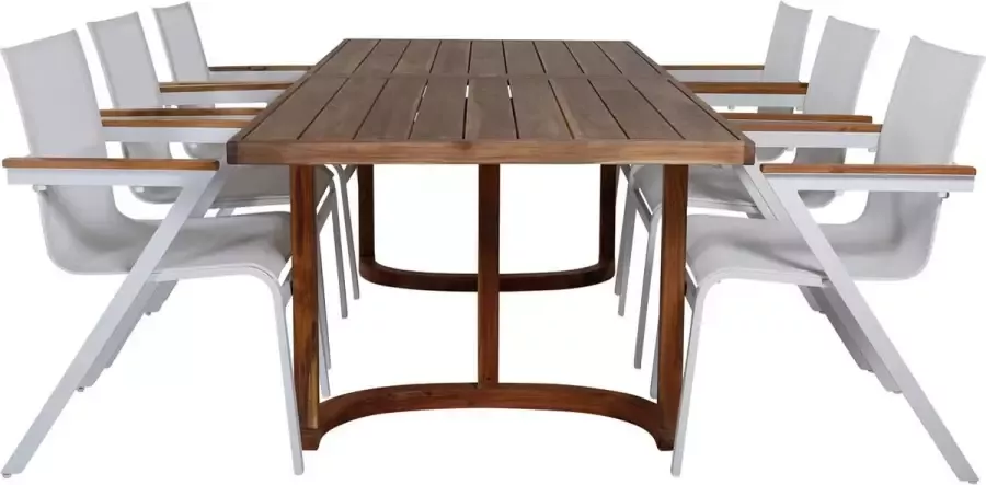 Hioshop Erica tuinmeubelset tafel 100x214cm en 6 stoel Mexico wit naturel