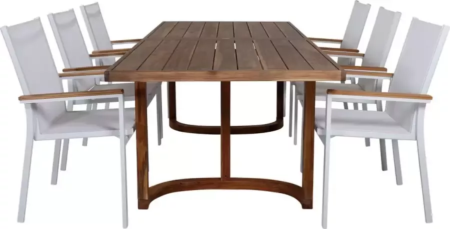 Hioshop Erica tuinmeubelset tafel 100x214cm en 6 stoel Texas wit naturel