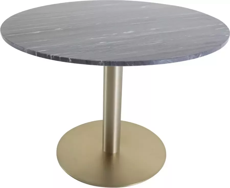 Hioshop Estelle eetkamertafel Ø106cm marmor zwart mat messing decor.