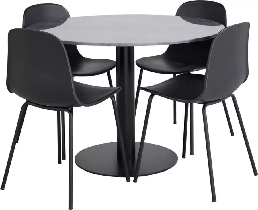 Hioshop EstelleØ106BLBL eethoek eetkamertafel zwart marmer en 4 Arctic eetkamerstal zwart.