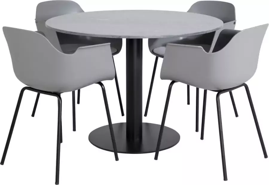 Hioshop EstelleØ106BLBL eethoek eetkamertafel zwart marmer en 4 Comfort eetkamerstal grijs.