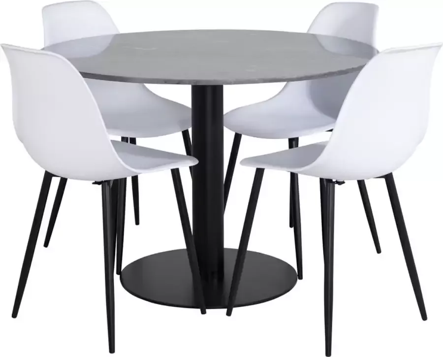 Hioshop EstelleØ106BLBL eethoek eetkamertafel zwart marmer en 4 Polar eetkamerstal wit.