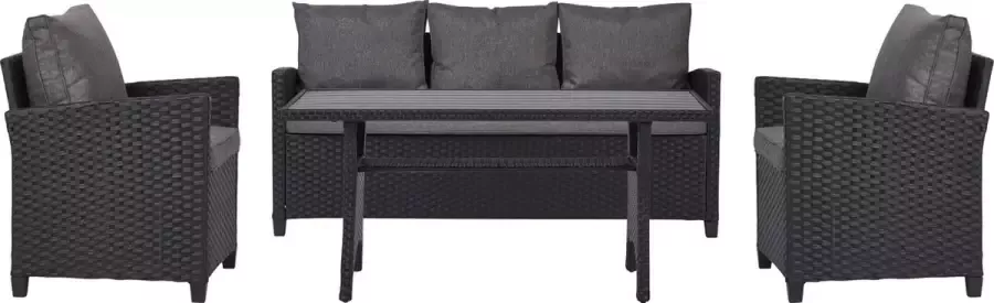 Hioshop Ester loungeset 4-delig incl. kussens zwart grijs