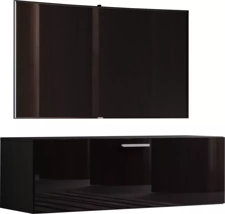 Hioshop Fernso 95 TV-meubels wandmontage met 1 deur Hoogglans zwart