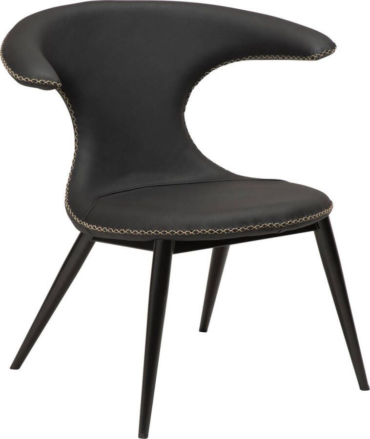 Hioshop FLAIR Lounge Chair Black leather w. round black legs