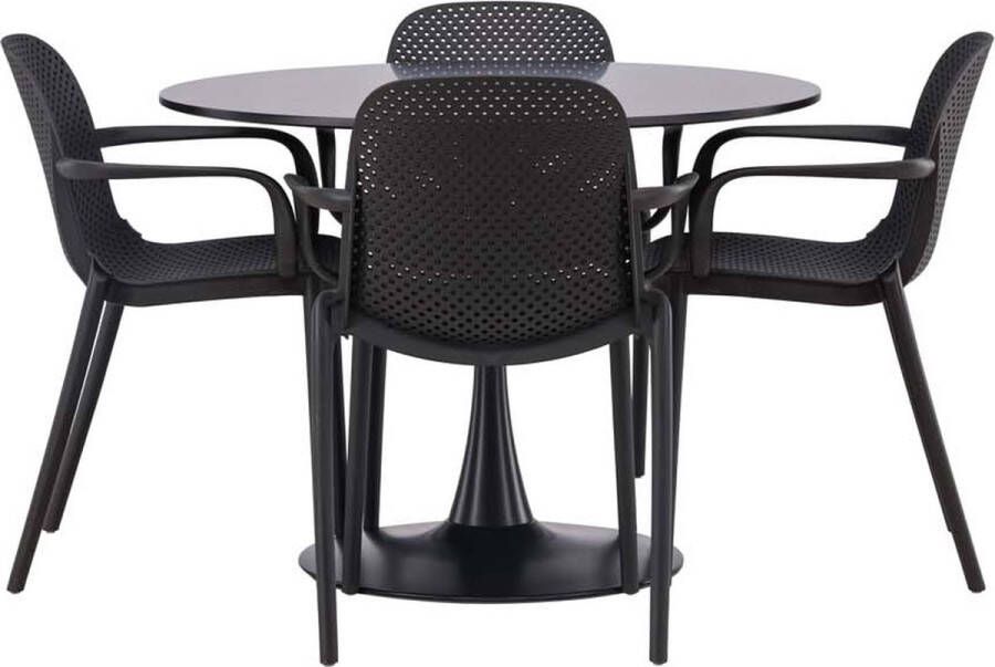 Hioshop Glade eethoek tafel zwart en 4 baltimore stoelen zwart. - Foto 1