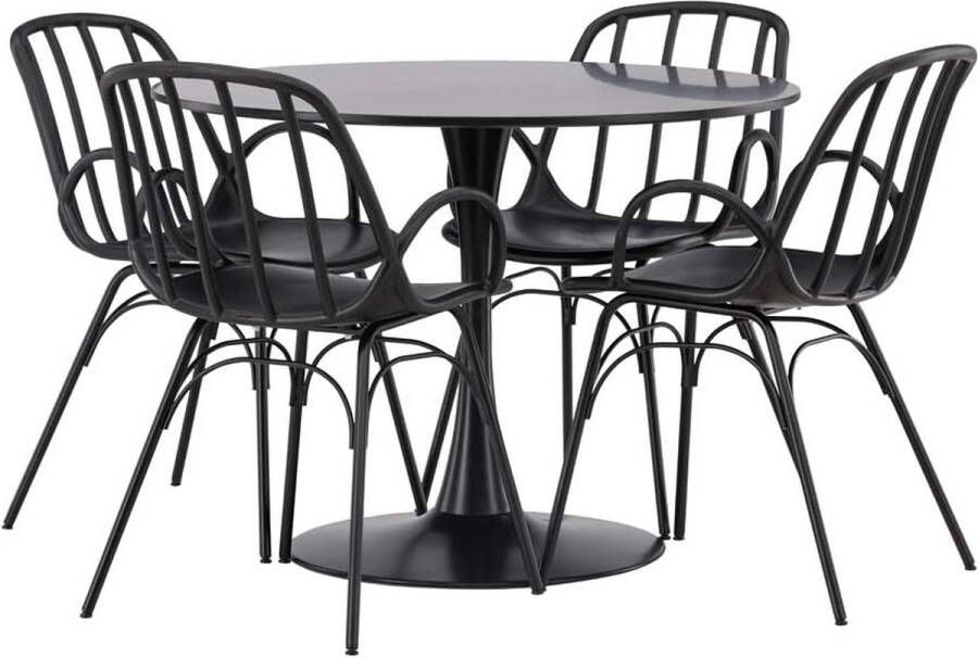 Hioshop Glade eethoek tafel zwart en 4 Dyrön stoelen zwart.