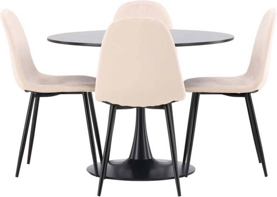 Hioshop Glade eethoek tafel zwart en 4 Polar stoelen beige. - Foto 1