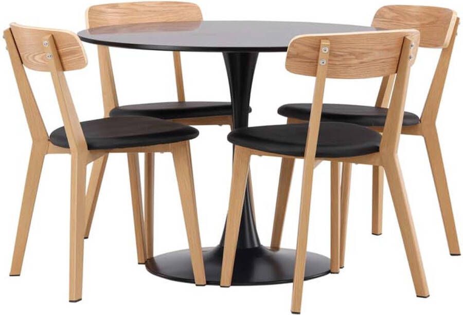 Hioshop Glade eethoek tafel zwart en 4 Sanjos stoelen naturel. - Foto 1