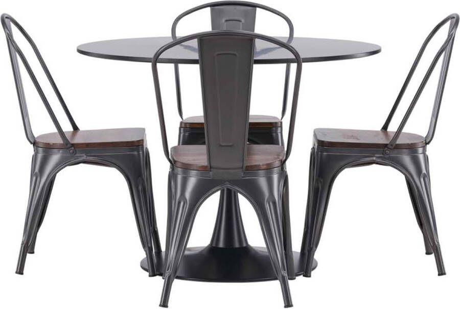 Hioshop Glade eethoek tafel zwart en 4 Tempe stoelen dunkergrijs. - Foto 1
