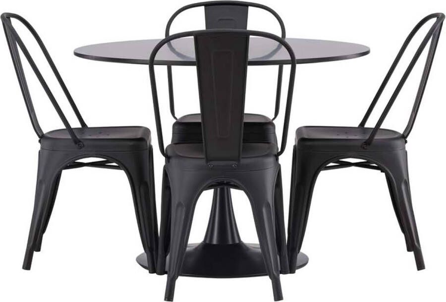 Hioshop Glade eethoek tafel zwart en 4 Tempe stoelen zwart.