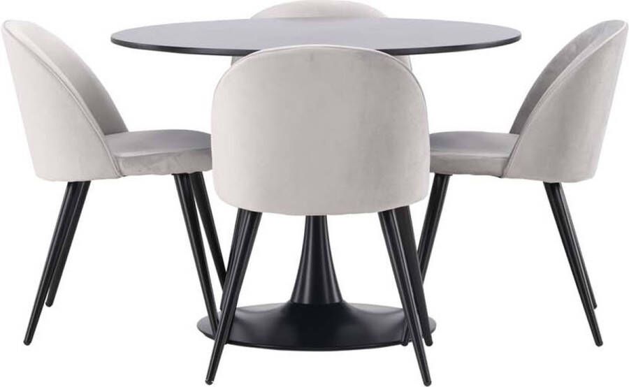 Hioshop Glade eethoek tafel zwart en 4 Velvet stoelen grijs. - Foto 1