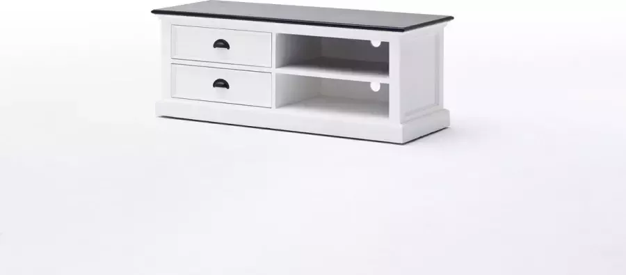 Hioshop HalifaxContrast tv-meubel met 2 lades en 1 plank in wit met zwarte bovenkant. - Foto 3
