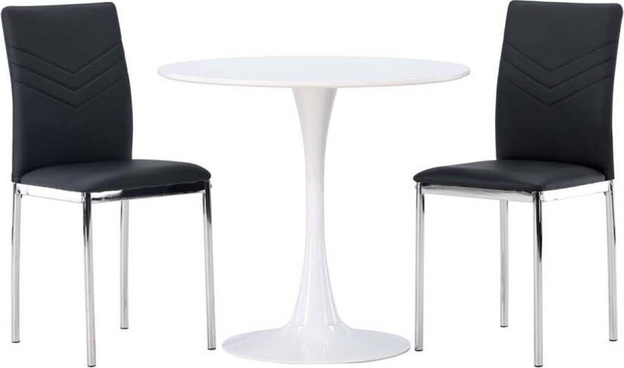 Hioshop Hamden eethoek tafel wit en 2 Lily stoelen zwart. - Foto 1