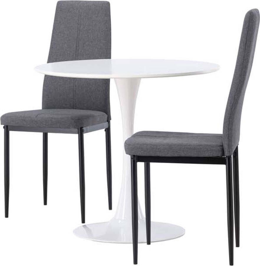 Hioshop Hamden eethoek tafel wit en 2 Petra stoelen grijs.