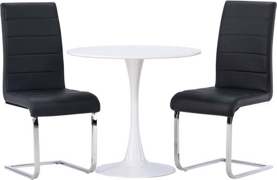 Hioshop Hamden eethoek tafel wit en 2 Tempo stoelen zwart. - Foto 1