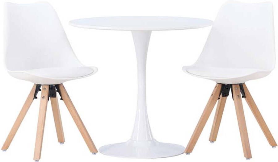 Hioshop Hamden eethoek tafel wit en 2 Zeno stoelen wit.