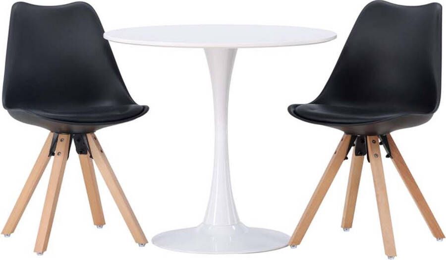 Hioshop Hamden eethoek tafel wit en 2 Zeno stoelen zwart. - Foto 2