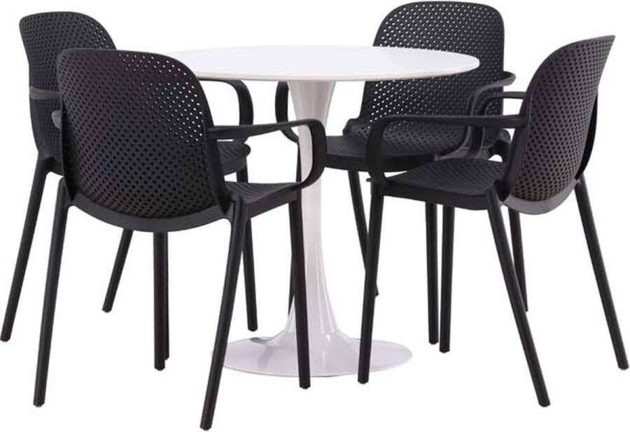 Hioshop Hamden eethoek tafel wit en 4 baltimore stoelen zwart. - Foto 1