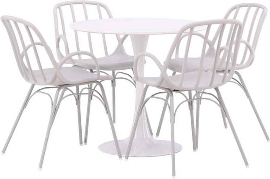 Hioshop Hamden eethoek tafel wit en 4 Dyrön stoelen grijs. - Foto 1
