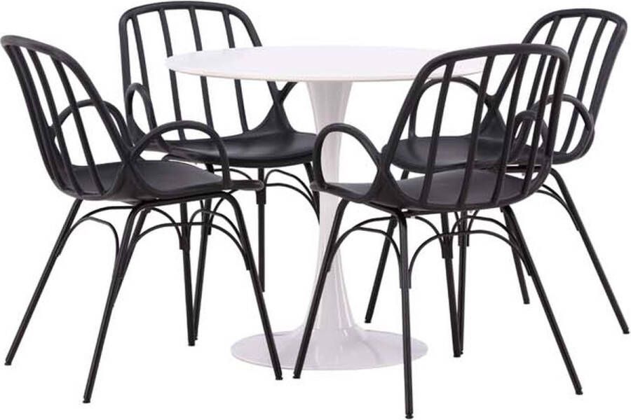 Hioshop Hamden eethoek tafel wit en 4 Dyrön stoelen zwart. - Foto 1