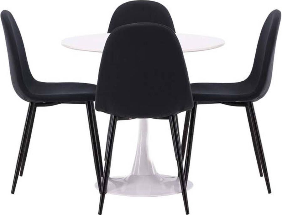 Hioshop Hamden eethoek tafel wit en 4 Polar stoelen zwart. - Foto 1