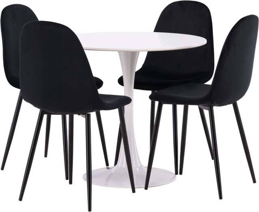 Hioshop Hamden eethoek tafel wit en 4 Polar stoelen zwart. - Foto 1