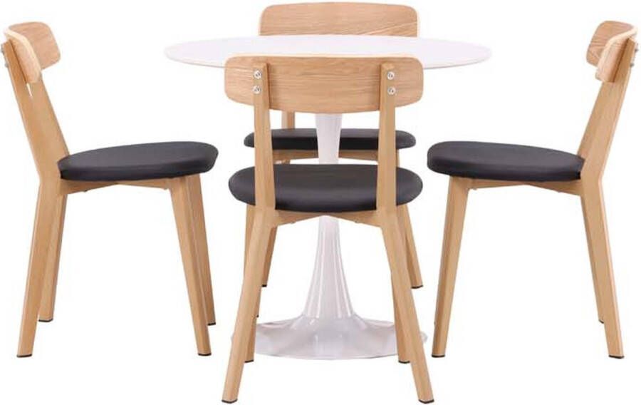 Hioshop Hamden eethoek tafel wit en 4 Sanjos stoelen naturel. - Foto 1