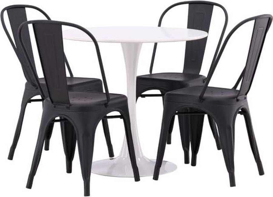 Hioshop Hamden eethoek tafel wit en 4 Tempe stoelen zwart. - Foto 1
