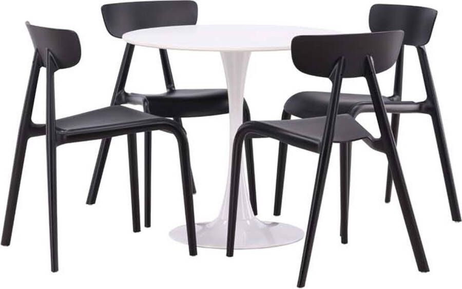 Hioshop Hamden eethoek tafel wit en 4 Ursholmen stoelen zwart.