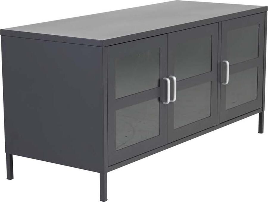 Hioshop Acero TV-meubel 3 glazen deuren zwart.