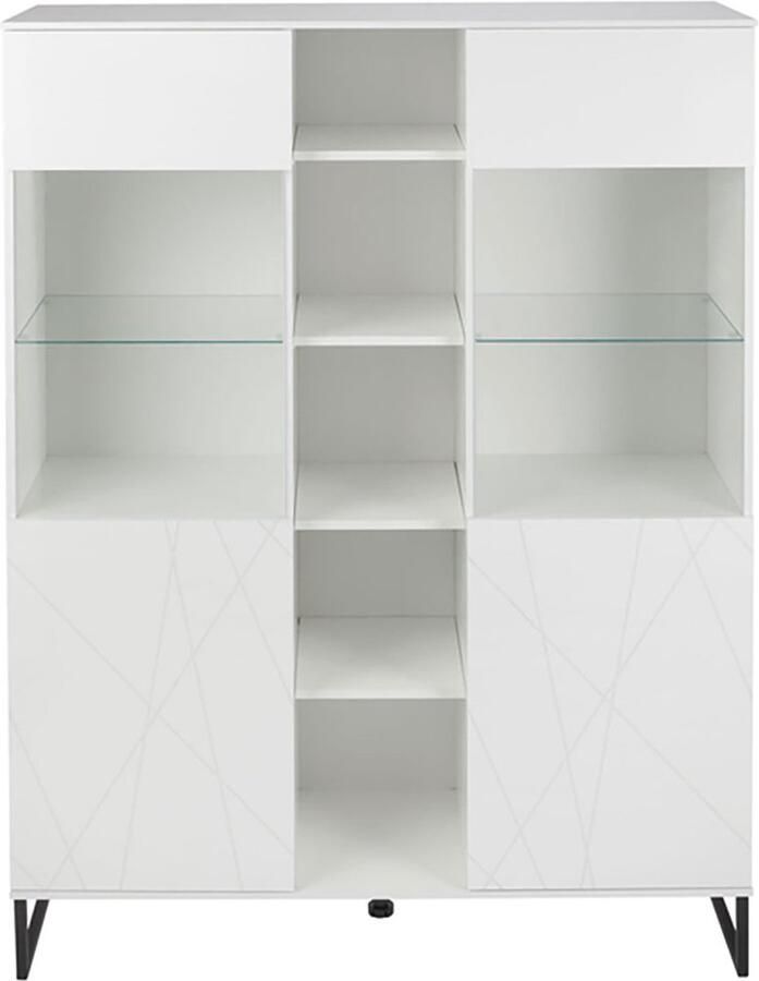 Hioshop Akai vitrinekast 2 deuren wit hoog glans.