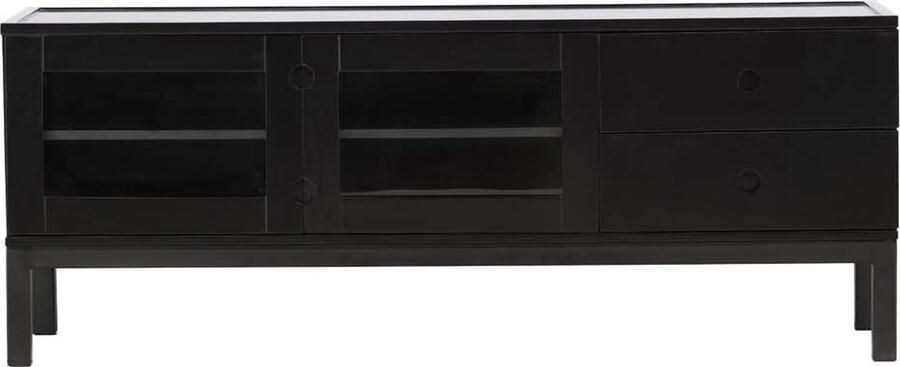 Hioshop Alcoa dressoir 2 glazen deuren 2 laden zwart.