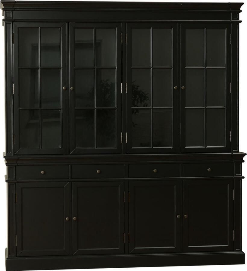 Hioshop Amaretta vitrinekast 4 deuren zwart antiek gepatineerd. Breedte 186 cm hoogte 200 cm. - Foto 2