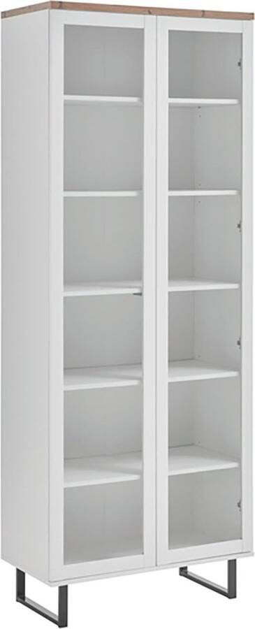 Hioshop Anna vitrinekast 2 deuren wit eik decor.