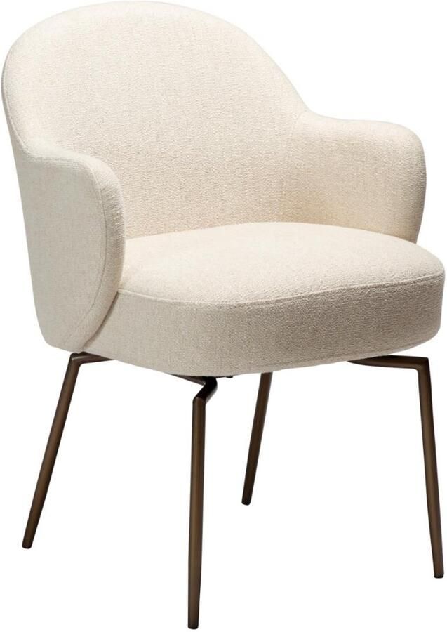 Hioshop Bae eetkamerstoel met armleuningen draaivoet bouclé beige