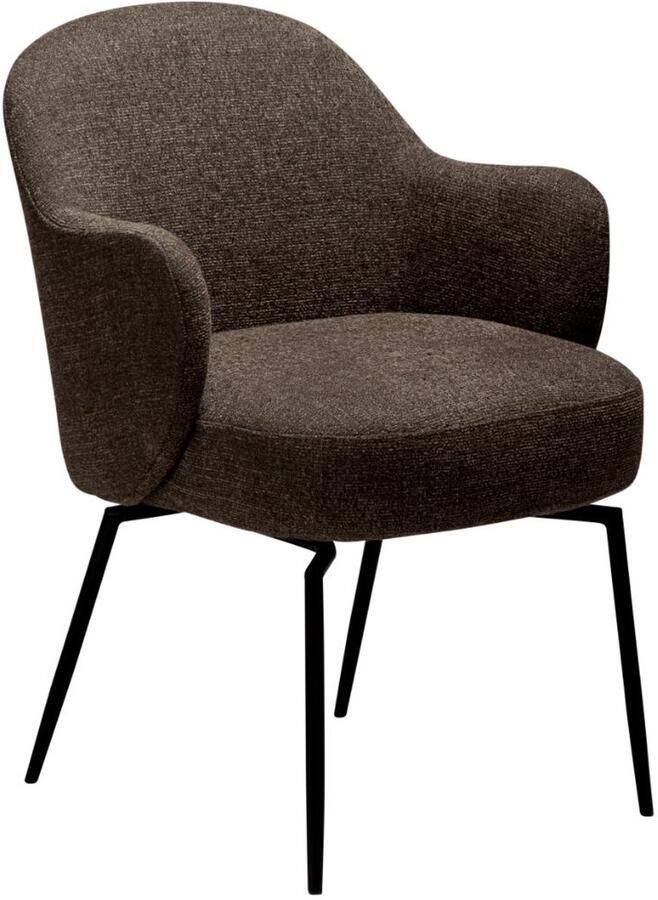 Hioshop Bae eetkamerstoel met armleuningen draaivoet bouclé bruin