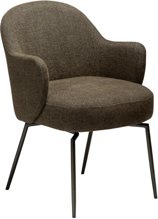 Hioshop Bae eetkamerstoel met armleuningen draaivoet bouclé donkergroen