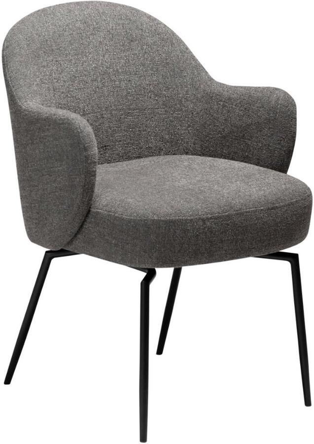 Hioshop Bae eetkamerstoel met armleuningen draaivoet bouclé lichtbruin