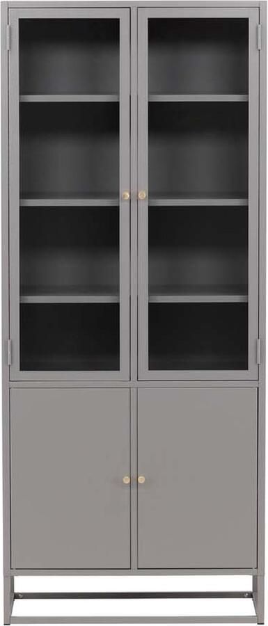 Hioshop Bakal vitrinekast 2 glazen deuren 2 deuren lichtgrijs.