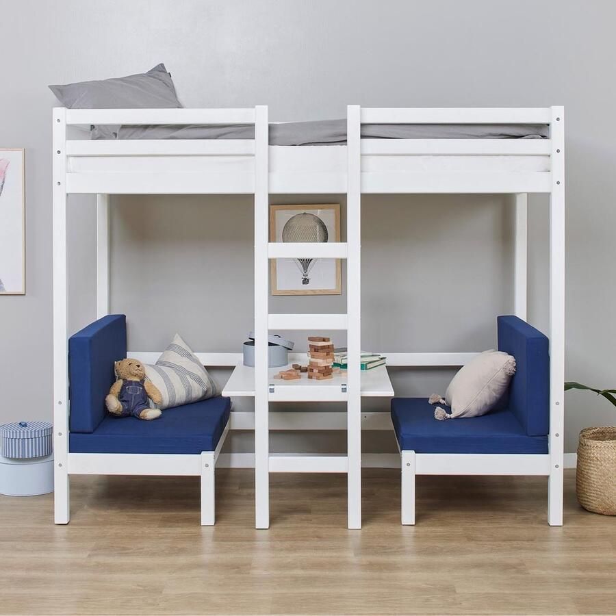 Hioshop BasicJumbo hoogslaper met blauwe bank bureau en incl. lattenbodems