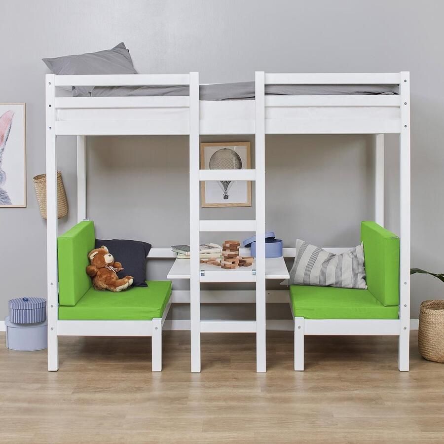 Hioshop BasicJumbo hoogslaper met lime bank bureau en incl. lattenbodems