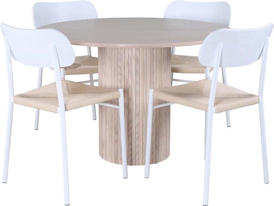 Hioshop Bianca eethoek tafel whitewash en 4 Polly stoelen wit.