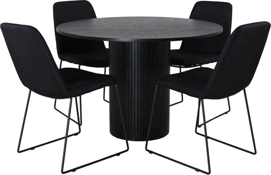 Hioshop BiancaROBL eethoek eetkamertafel zwart en 4 Muce eetkamerstal zwart.