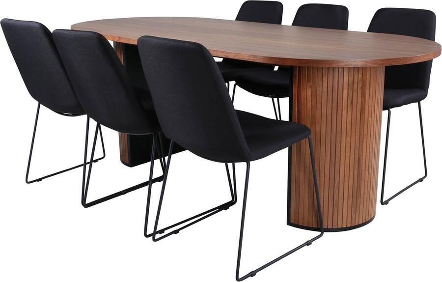 Hioshop BiancaWA eethoek eetkamertafel Okkernoot decor en 6 Muce eetkamerstal zwart. - Foto 1