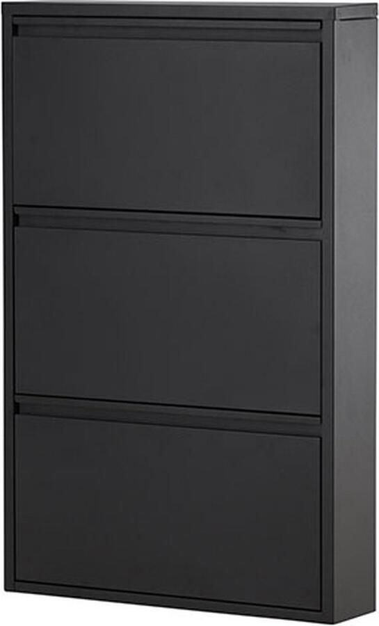 Hioshop Bonito schoenenkast metaal 3 kleppen zwart