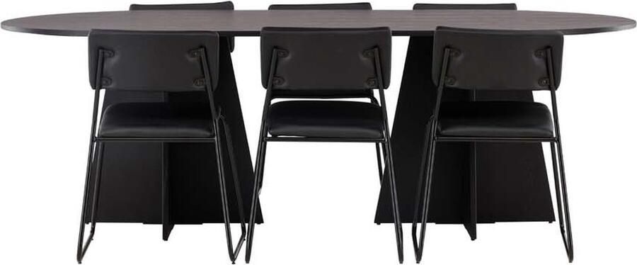 Hioshop Bootcut eethoek tafel zwart en 6 Kenth stoelen zwart.